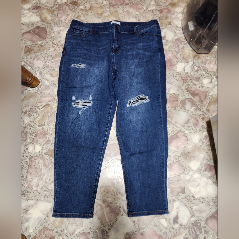 Lane Bryant Blue Straight Leg Jeans with Distressed Details
